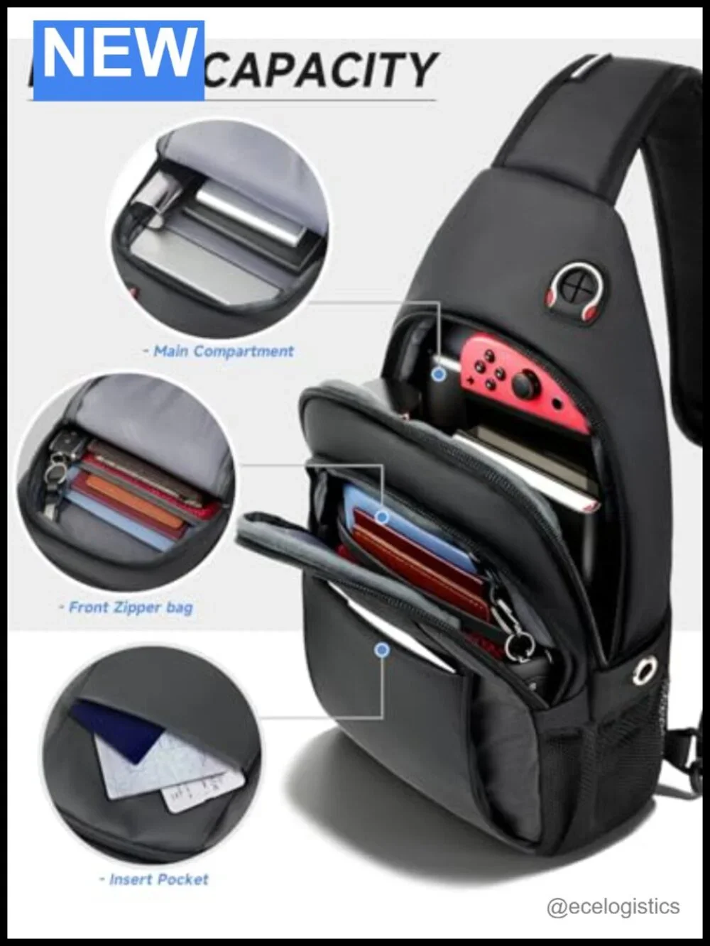 Expandable Anti Theft Crossbody Sling Bag with Water Bottle Pocket, Hiking